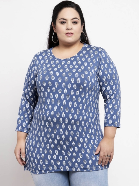 plusS Women Blue Floral Printed Longline Top