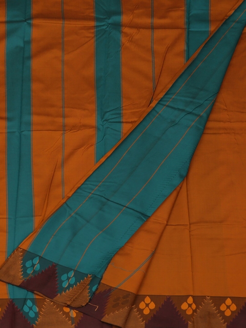 Pothys Teal Green & Rust Art Silk Solid Saree