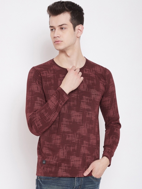 Adobe Men Maroon Printed Round Neck T-shirt