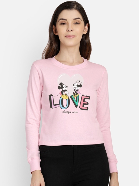 Free Authority Women Pink Mickey & Friends Printed Sweatshirt