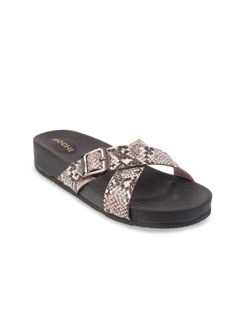 Mochi Women Peach & Black Animal Print Flatform Heels