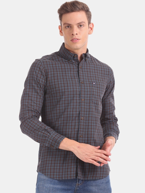 Arrow Sport Men Blue & Brown Regular Fit Checked Casual Shirt