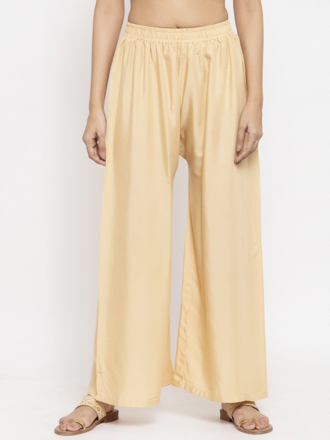 NEUDIS Women Cream-Coloured Solid Wide Leg Palazzos