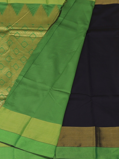 Pothys Navy Blue & Green Art Silk Solid Saree