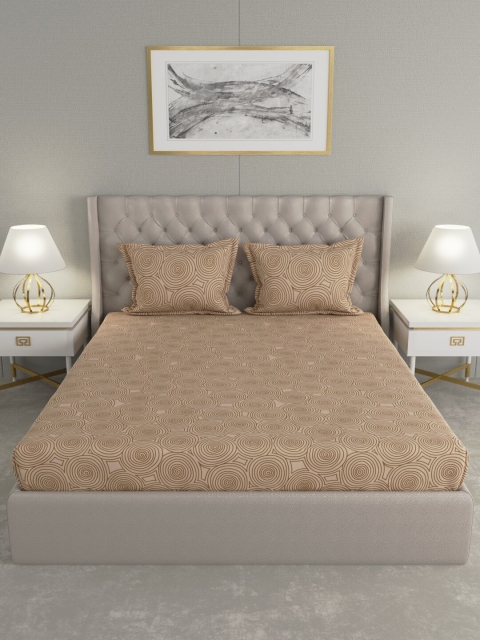 Raymond Home Beige Printed Bedsheet With 2 Pillow Covers