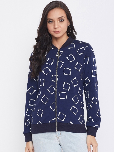 Austin wood Women Navy Blue & Off-White Printed Sweatshirt