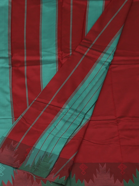 Pothys Sea Green & Maroon Art Silk Solid Saree