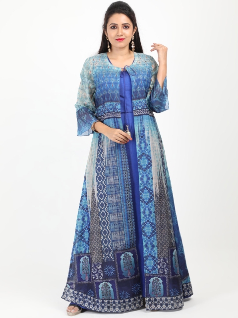 SABOO COLLECTIONS Women Blue Printed Maxi Dress