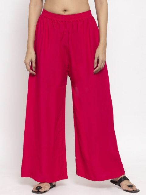 NEUDIS Women Magenta Pink Solid Wide Leg Palazzos