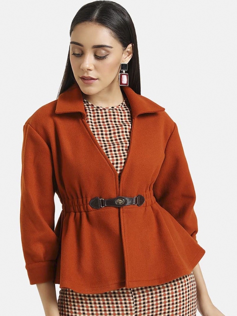 Kazo Women Rust Orange Solid Tailored Jacket