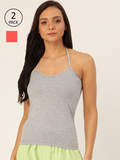 Lady Lyka Women Pack Of 2 Solid Camisoles, Grey melange