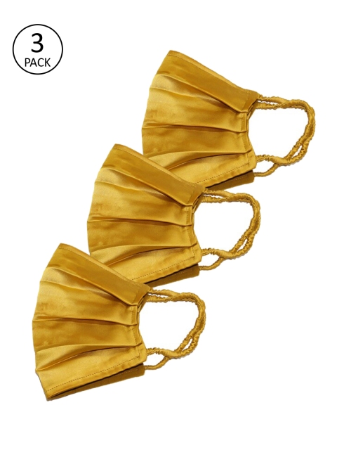Bellofox Women 3 Pcs Yellow Solid 3-Ply Reusable Outdoor Satin Masks
