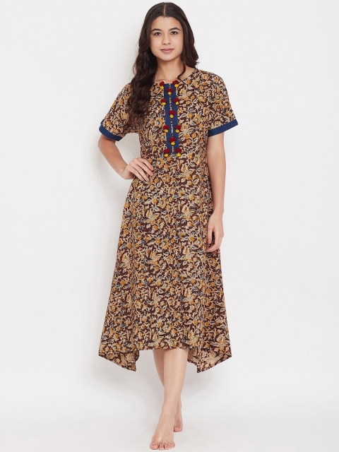 The Kaftan Company Women Brown Printed Nightdress