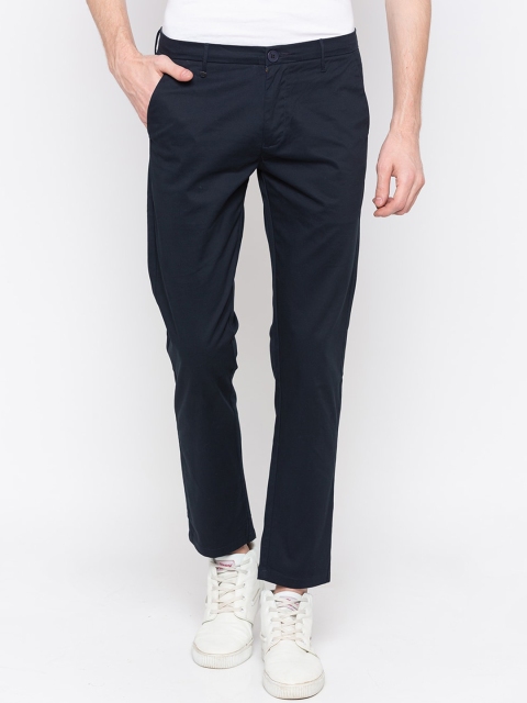 SPYKAR Men Navy Blue Slim Fit Solid Regular Trousers