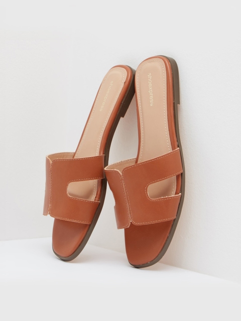 shoexpress Women Tan Brown Solid PU Open Toe Flats