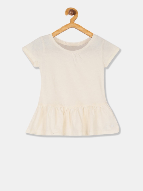 GAP Girls Off-White Solid Round Neck T-shirt
