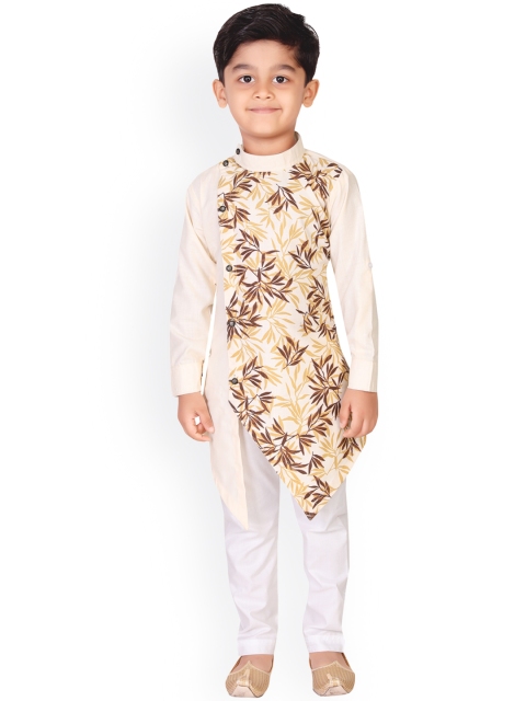 Kidotsav Boys Beige & White Printed Kurta with Pyjamas