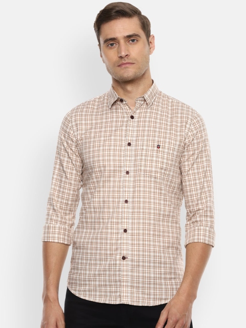 Louis Philippe Sport Men Beige Slim Fit Checked Casual Shirt