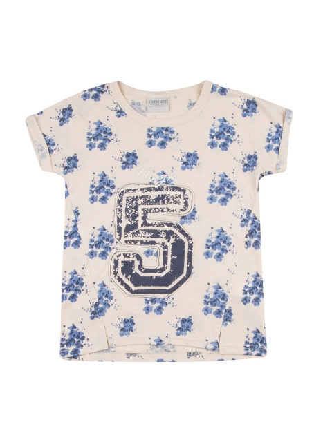 Cherokee Girls Off-White Printed Pure Cotton Top