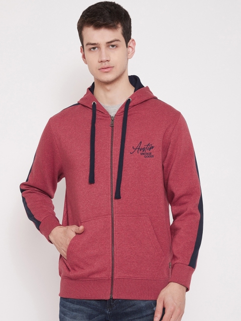 Austin wood Men Red Solid Hooded Sweatshirt