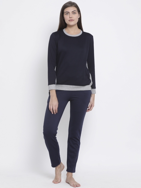 Kanvin Women Navy Blue Solid Night Suit