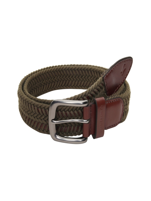 Fastrack Men Brown & Olive-Green Textured Single-Sided Webbing Leather Belt