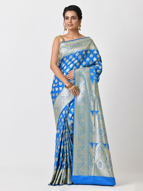 RANGOLI Turquoise Blue & Grey Art Silk Woven Design Saree