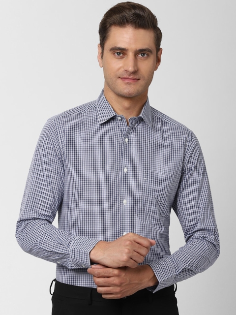 Peter England Men Navy Blue Regular Fit Checked Formal Shirt