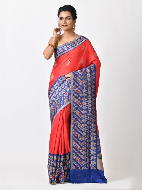 RANGOLI Coral & Blue Art Silk Woven Design Saree