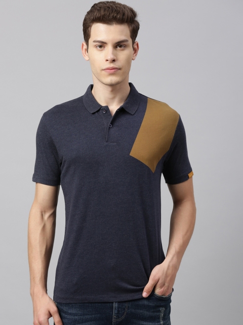 RARE RABBIT Men Navy Blue Solid Polo Collar T-shirt