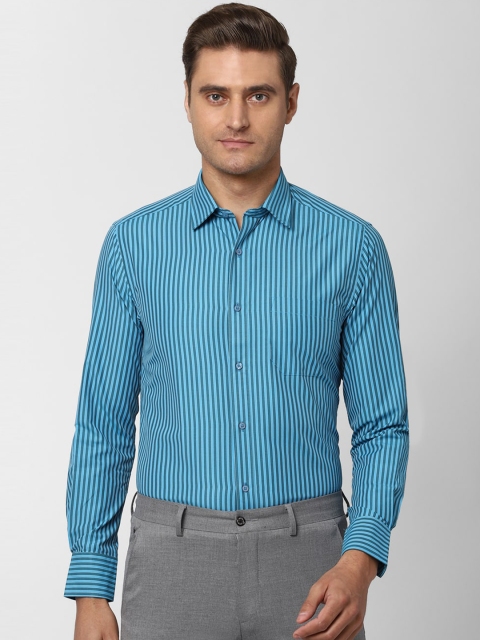 Peter England Men Blue Regular Fit Striped Formal Shirt