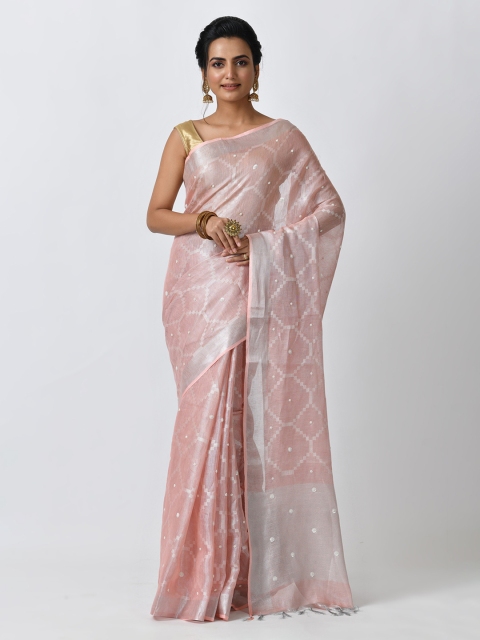 RANGOLI Pink & Silver-Toned Art Silk Woven Design Saree
