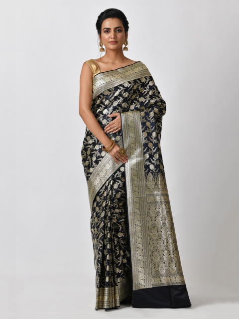 RANGOLI Black & Gold-Toned Art Silk Woven Design Saree