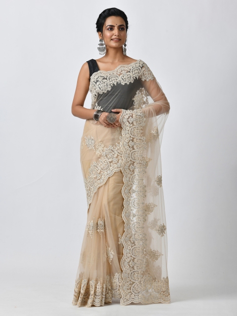 RANGOLI Beige Embroidered Net Saree