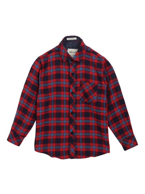 Aj DEZInES Boys Red & Blue Regular Fit Checked Casual Shirt