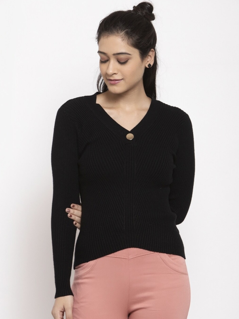 Global Republic Women Black Self-Design Pullover Sweater
