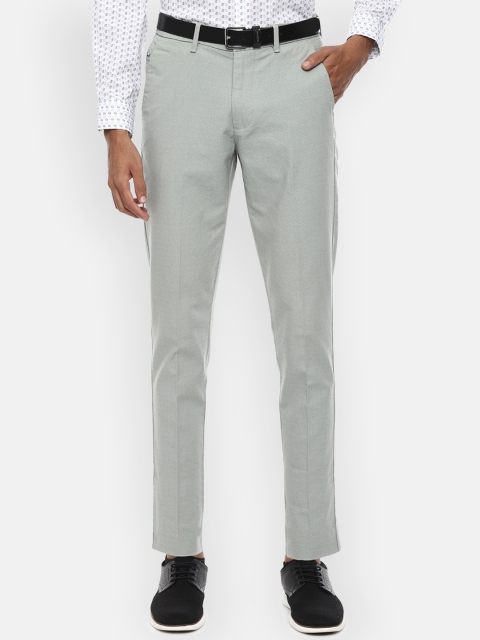 V Dot Men Grey Slim Fit Solid Formal Trousers