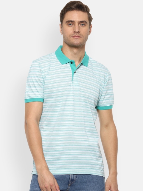 Van Heusen Men Green Striped Polo Collar T-shirt
