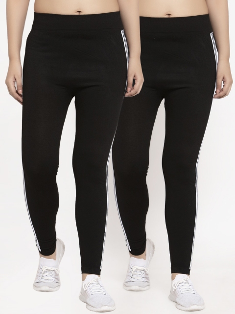 Klotthe Women Pack of 2 Black Solid Skinny Fit Treggings