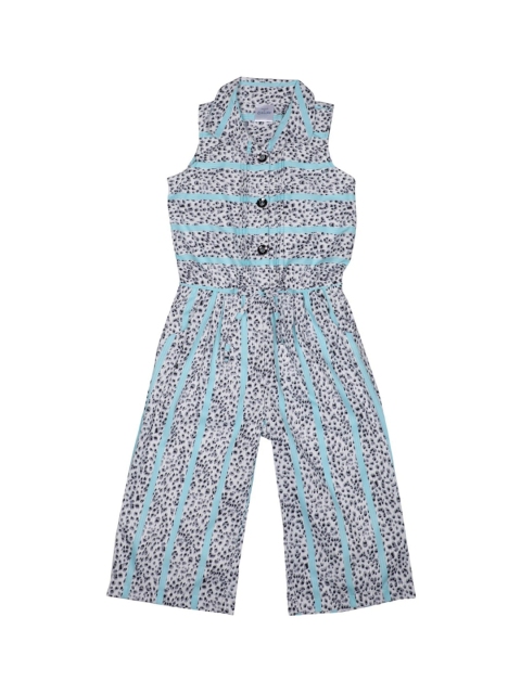 Doodle Girls Grey & Blue Printed Basic Jumpsuit