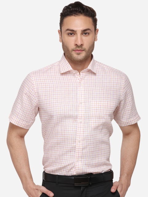 JADE BLUE Men White & Yellow Regular Fit Checked Formal Shirt