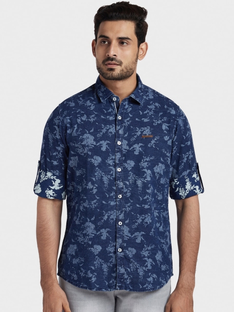ColorPlus Men Blue & White Regular Fit Printed Casual Shirt