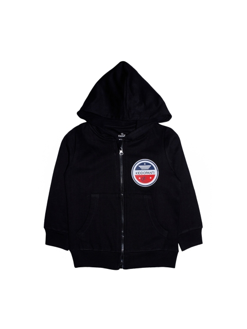 KiddoPanti Boys Black Solid Hooded Sweatshirt