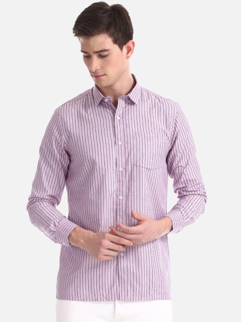 Excalibur Men Purple Regular Fit Striped Casual Shirt