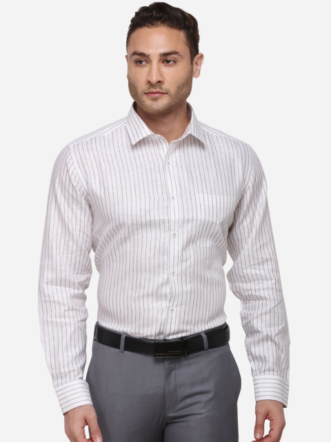 JADE BLUE Men White & Brown Regular Fit Striped Formal Shirt
