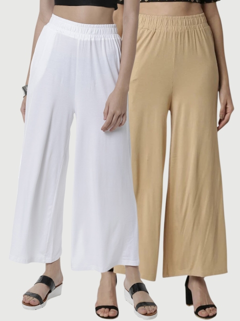 De Moza Women Pack Of 2 Solid Wide Leg Palazzos, White
