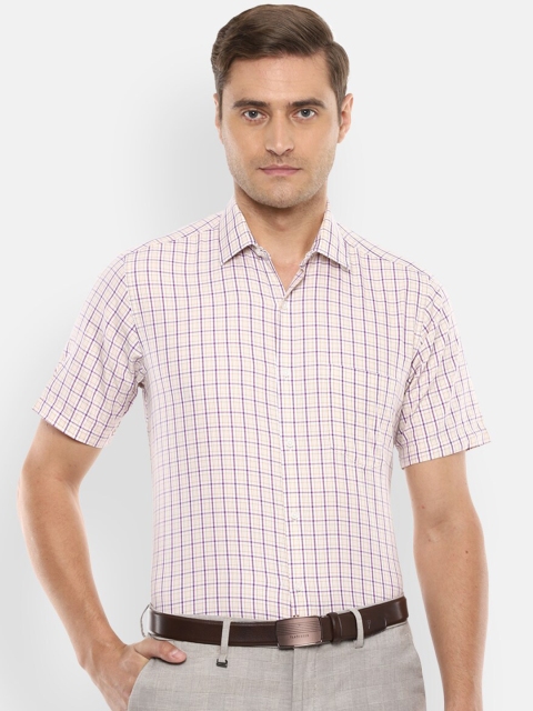 Van Heusen Men White & Purple Regular Fit Checked Formal Shirt