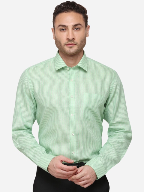 JADE BLUE Men Green Regular Fit Striped Formal Shirt