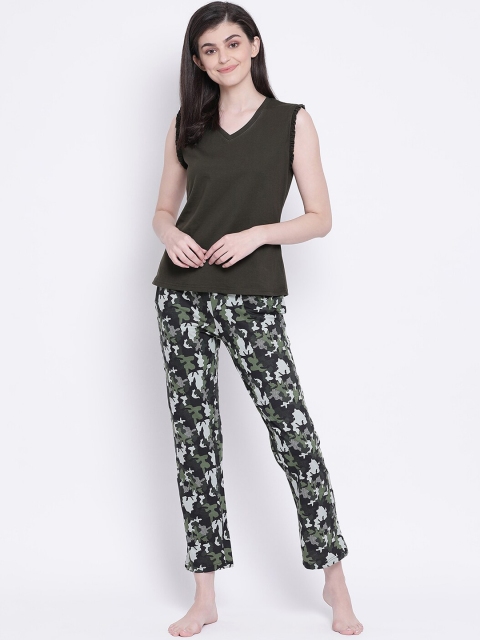 Clovia Women Green Night Suit