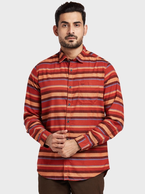 ColorPlus Men Maroon Regular Fit Striped Casual Shirt